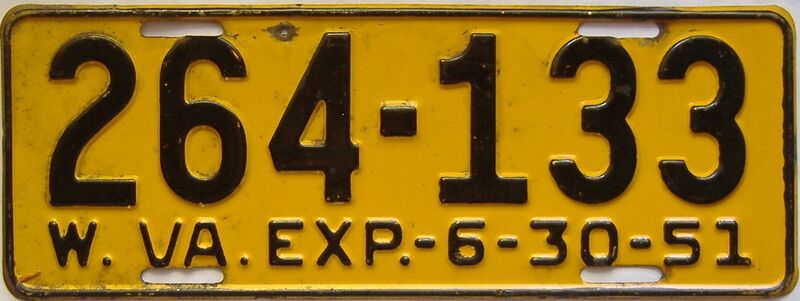 1951 West Virginia license plate for sale