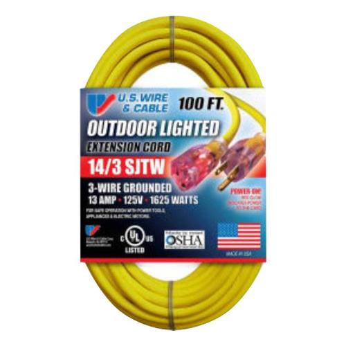 100 ft US Wire & Cable 14/3 SJTW Three Conductor Grounded Yellow Cord w