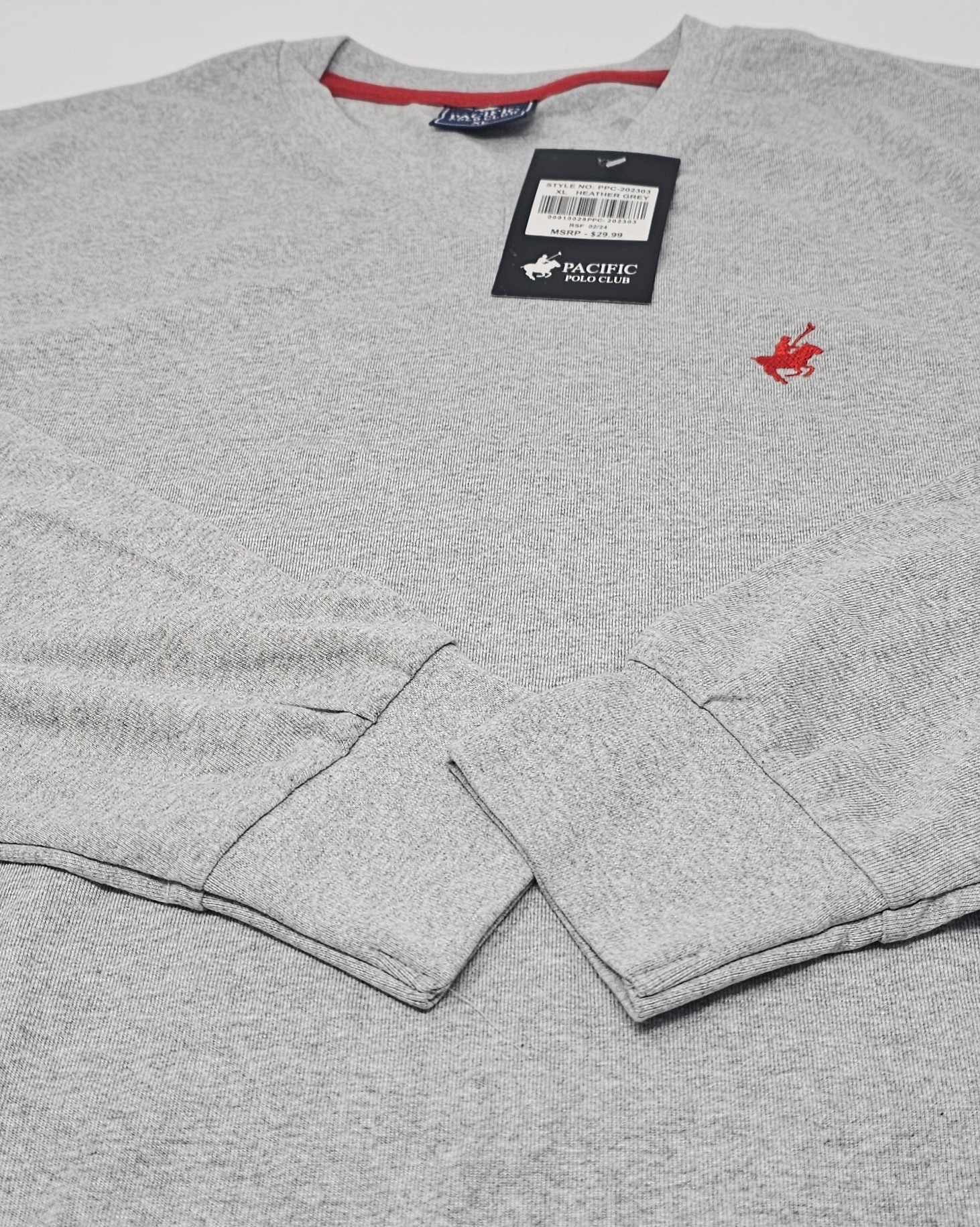 PACIFIC POLO CLUB MEN'S LONG SLEEVE T-SHIRT - SIZE: MEN XL - HEATHER GRAY