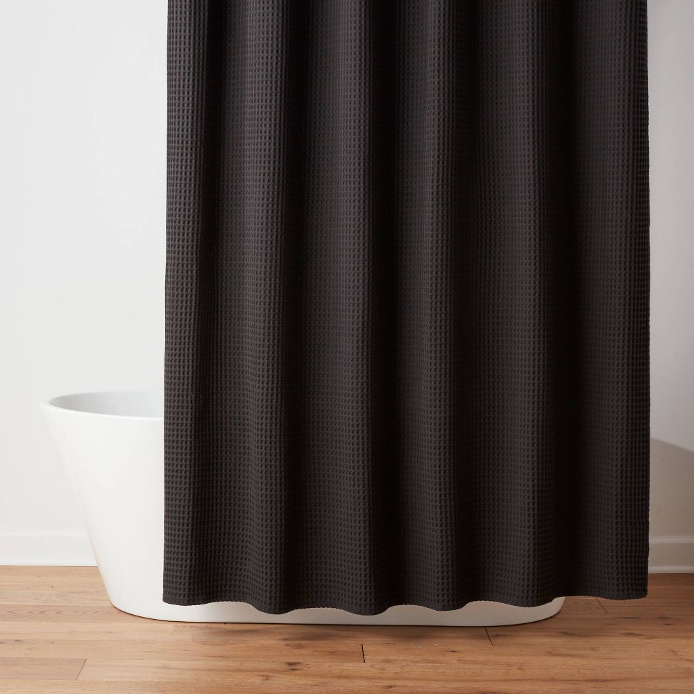 72"x84" Extra Long Waffle Weave Shower Curtain Black - Threshold