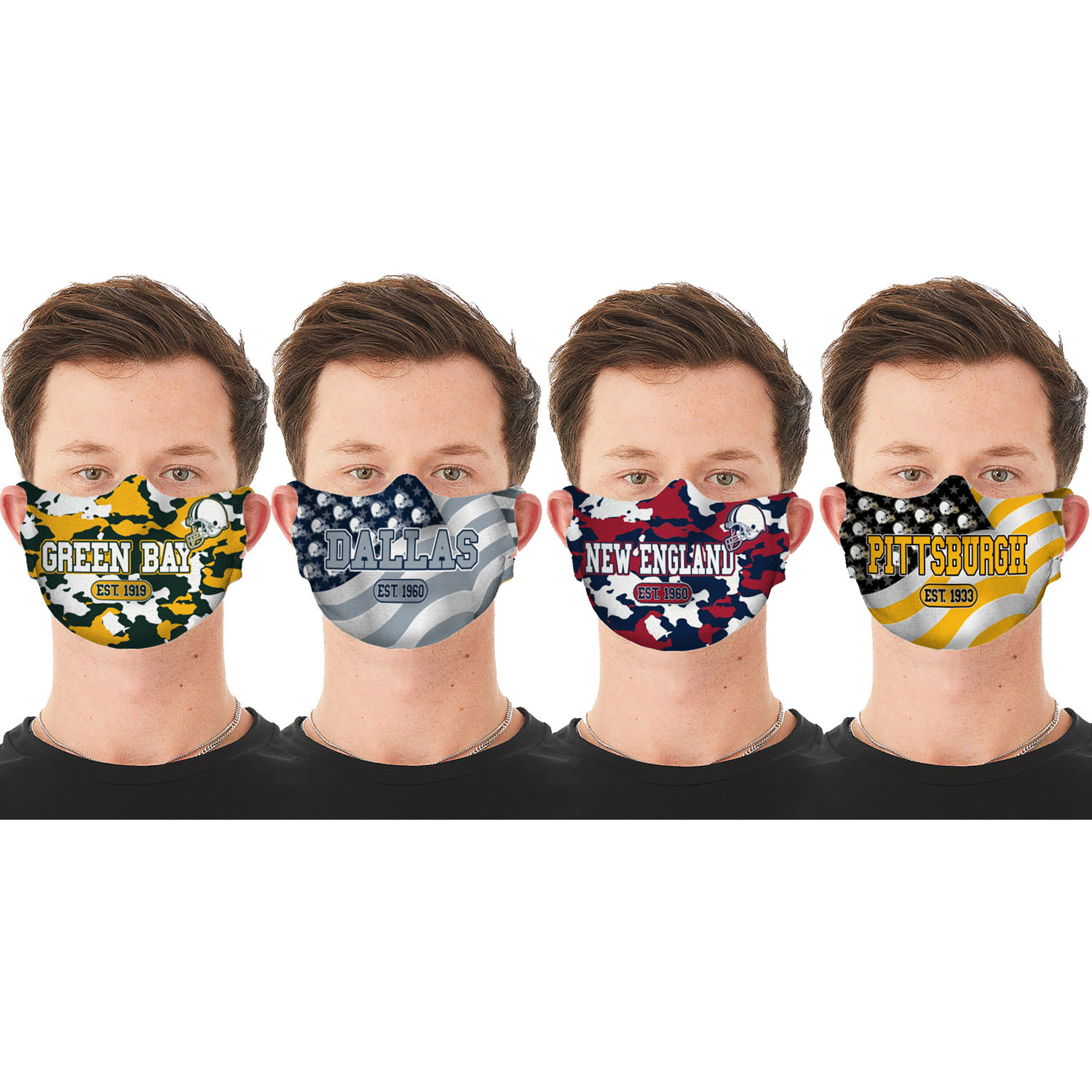 Unisex Camo and USA Flag Football Reusable Fabric Face Masks (2-Pack)