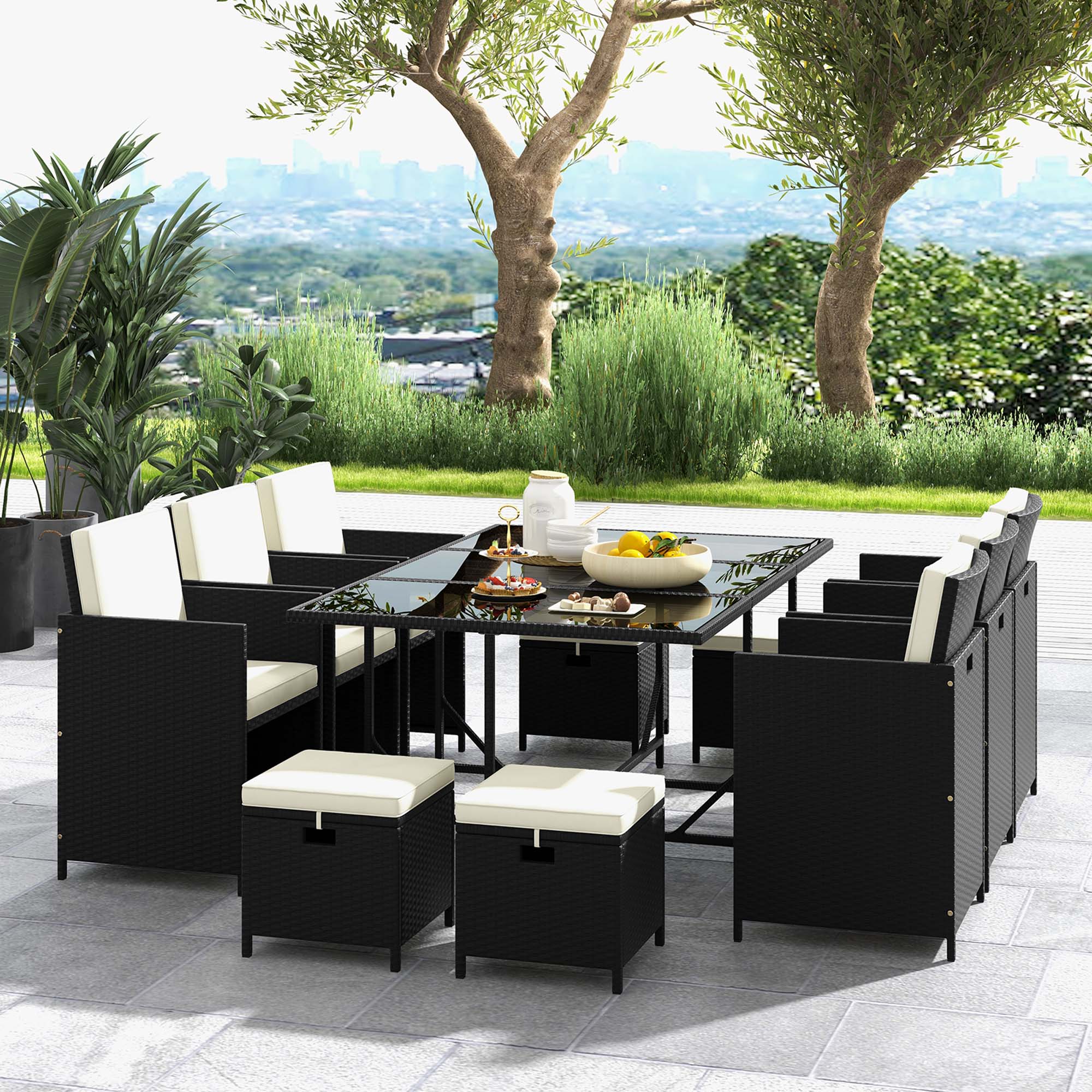 11 Piece Set: Space Saving Patio Dining Wicker Set