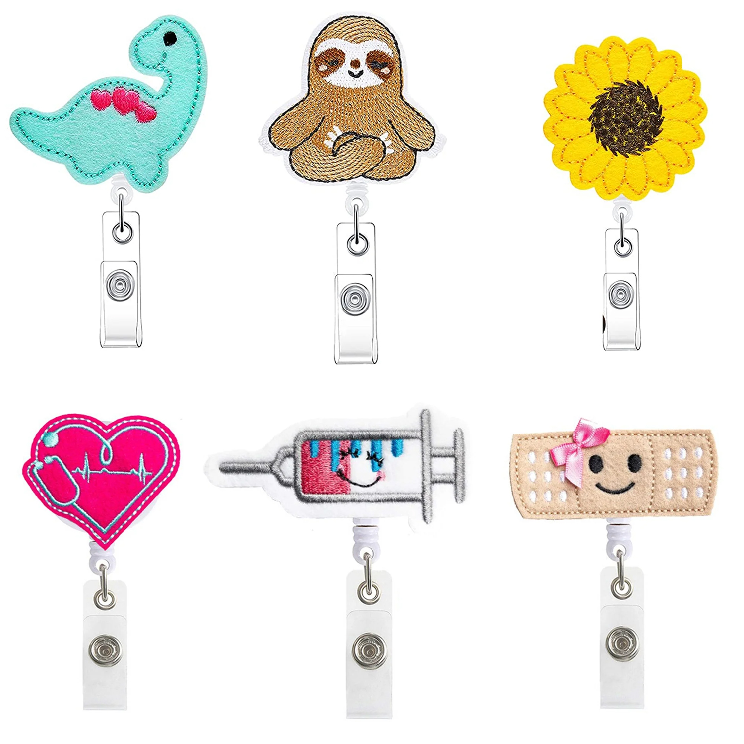 6-Piece Nurse Doctor Professionals Retractable Enamel Brooch Lapel Pins Badge Holder