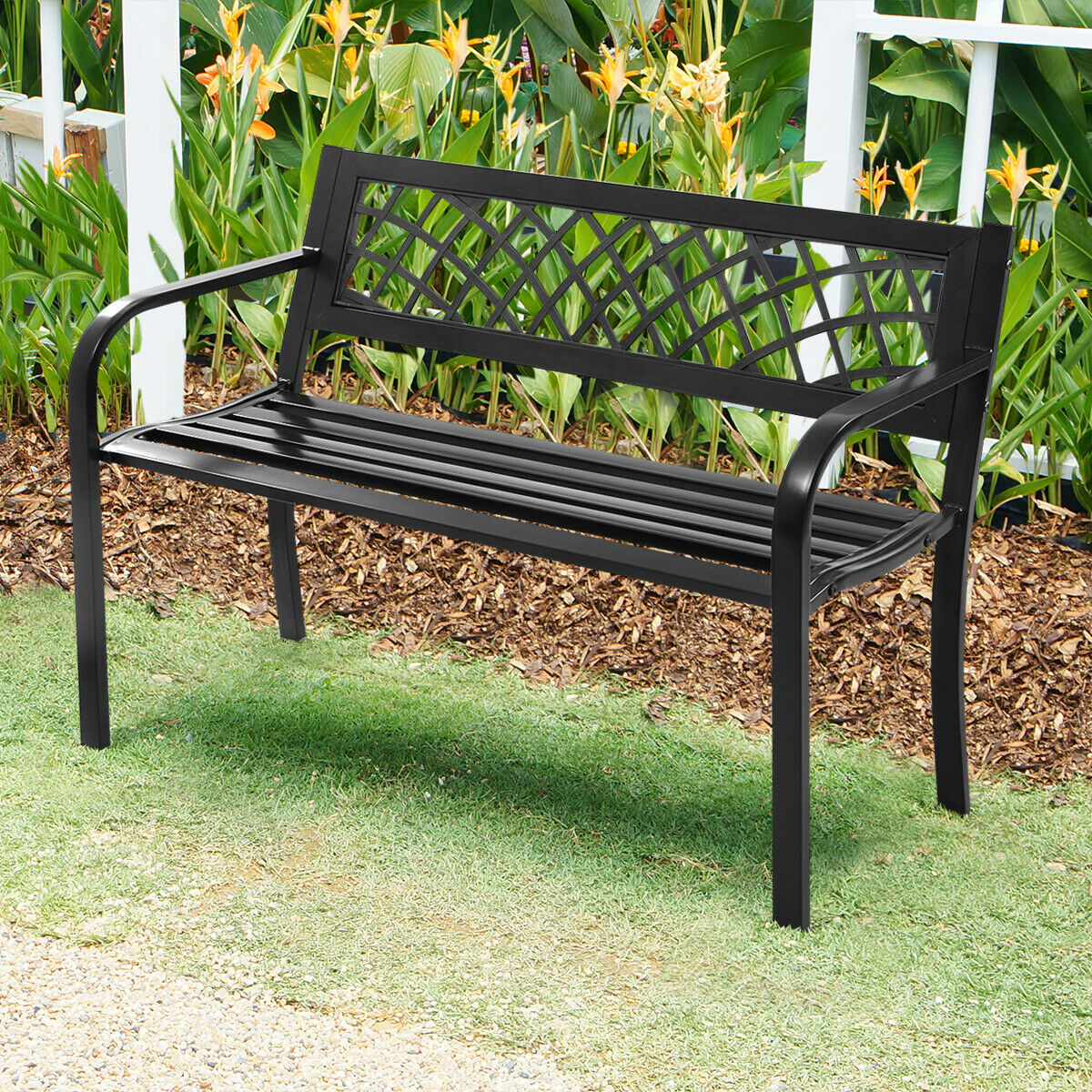 Steel Frame Patio Park Garden Bench
