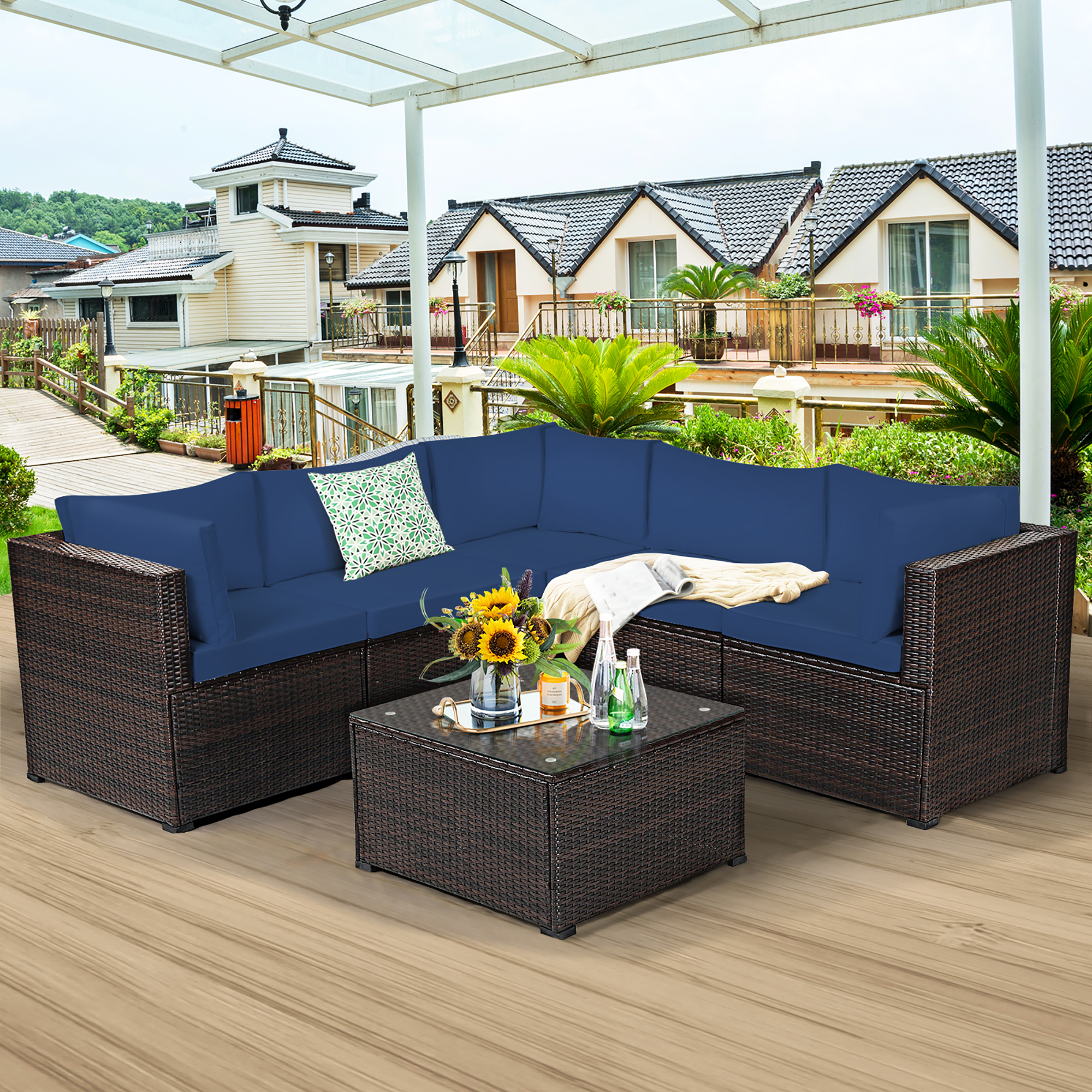 6 Piece Set: Costway Patio Rattan Sectional Furniture Set