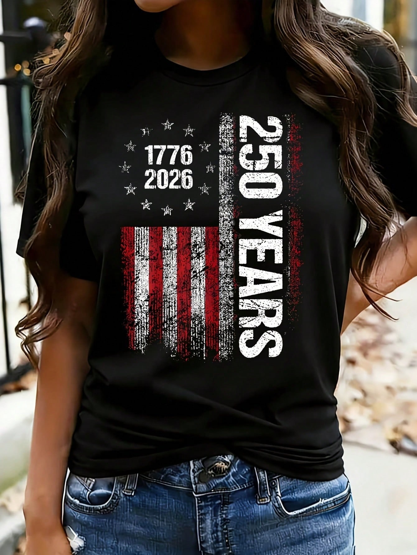 Women’s Plus Size American Flag Shirt – USA 250th Anniversary 4th of July Tee