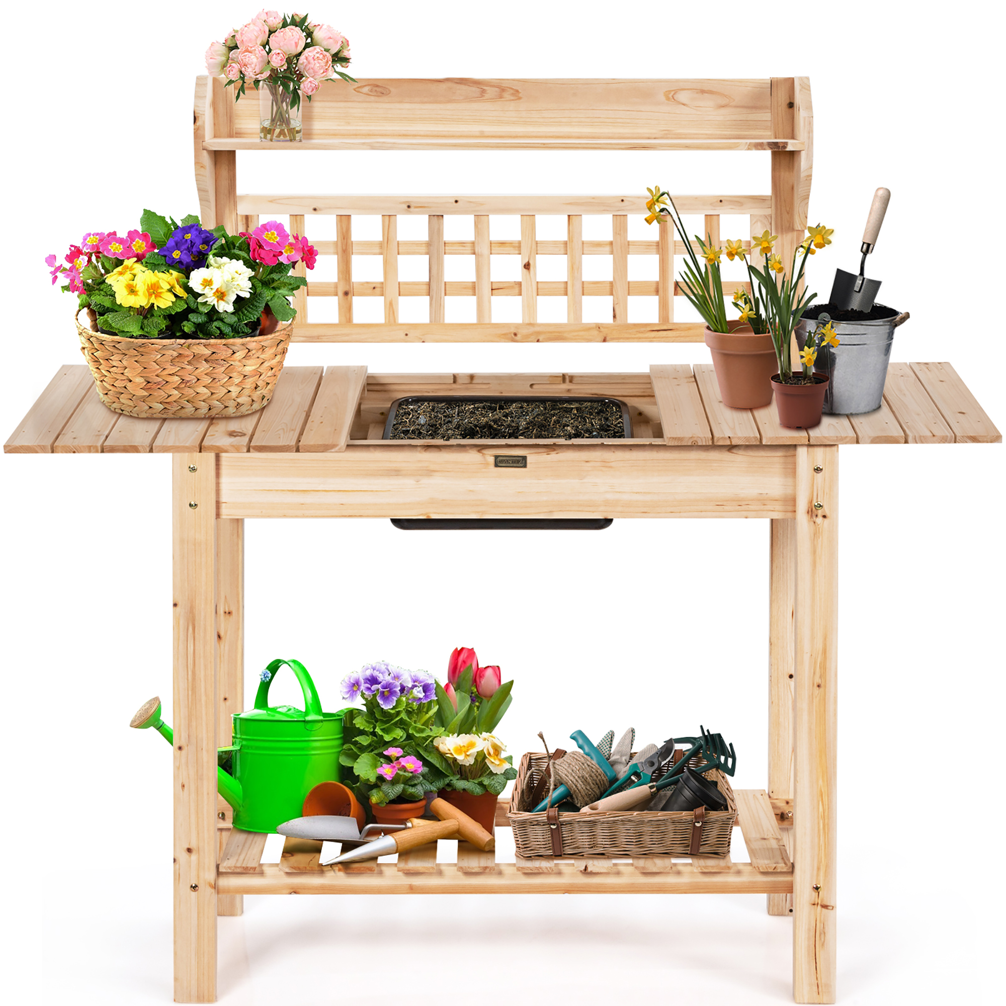 Garden Workstation Table W/ Sink Shelf