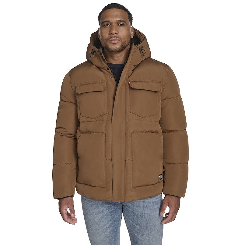 LEVIS BIG & TALL LEVI'S® HOODED PUFFER COAT - SIZE: MEN 2XL - BROWN - New