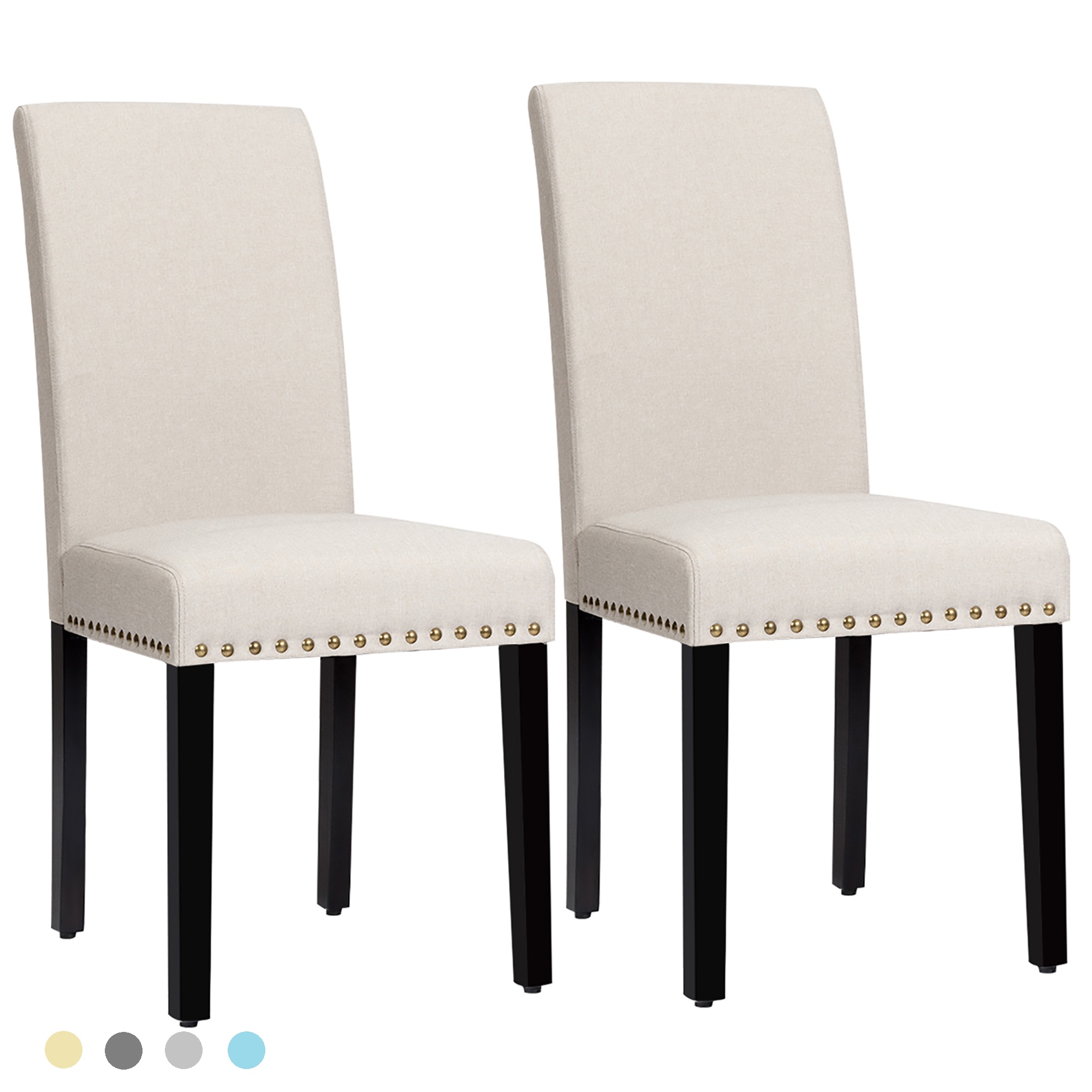 Costway Set of 2 Fabric Dining Chairs Upholstered with Nailhead Trim