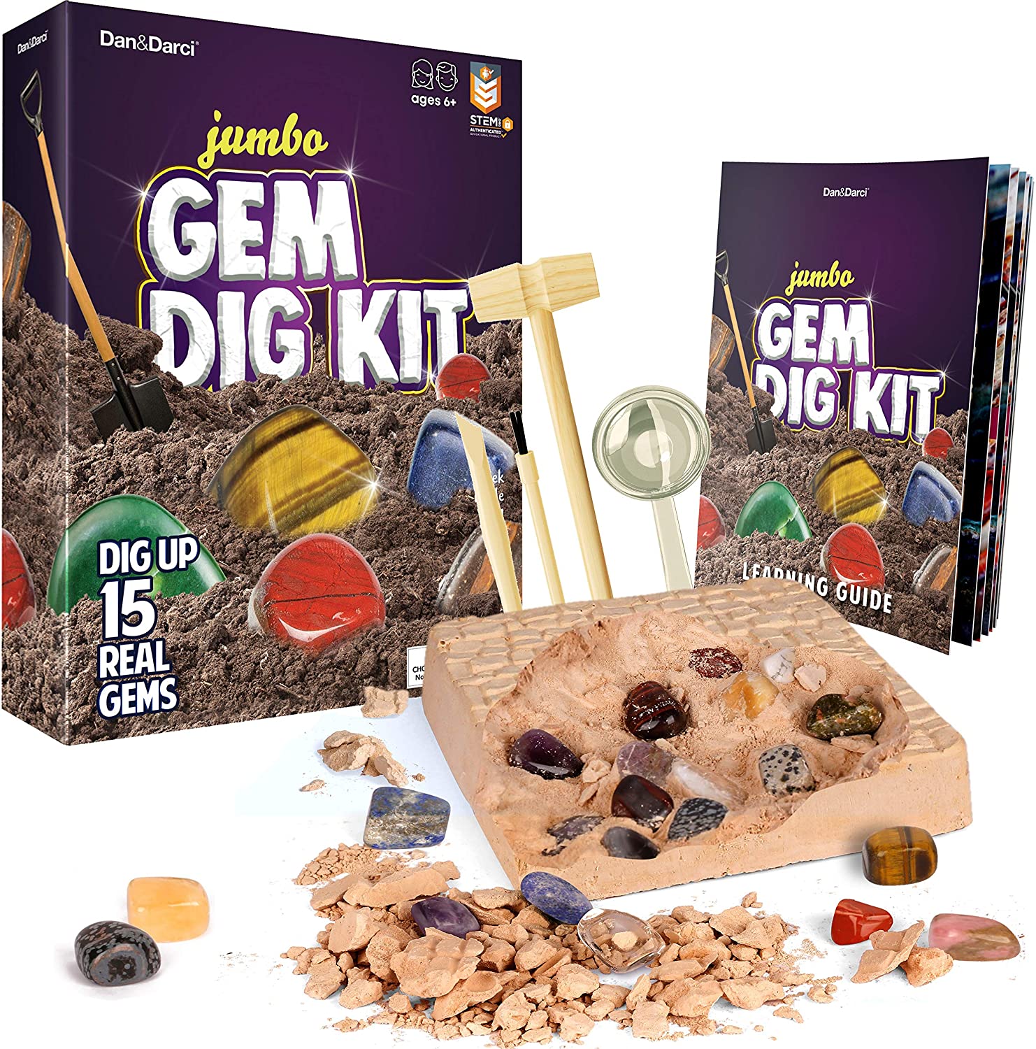 Mega Gem Dig Kit - Dig up 15 Real Gemstones - Great Science kit, Gemology, Mining Gift for Kids