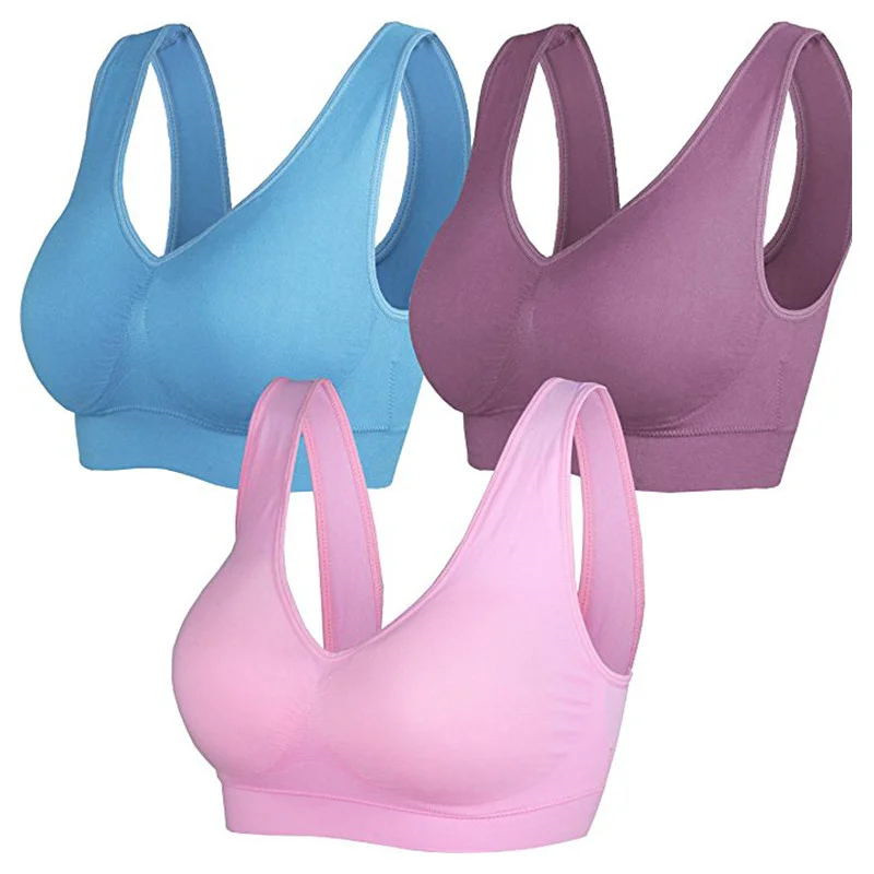 3-Pack: Ladies Single Layer Seamless Sports Bra