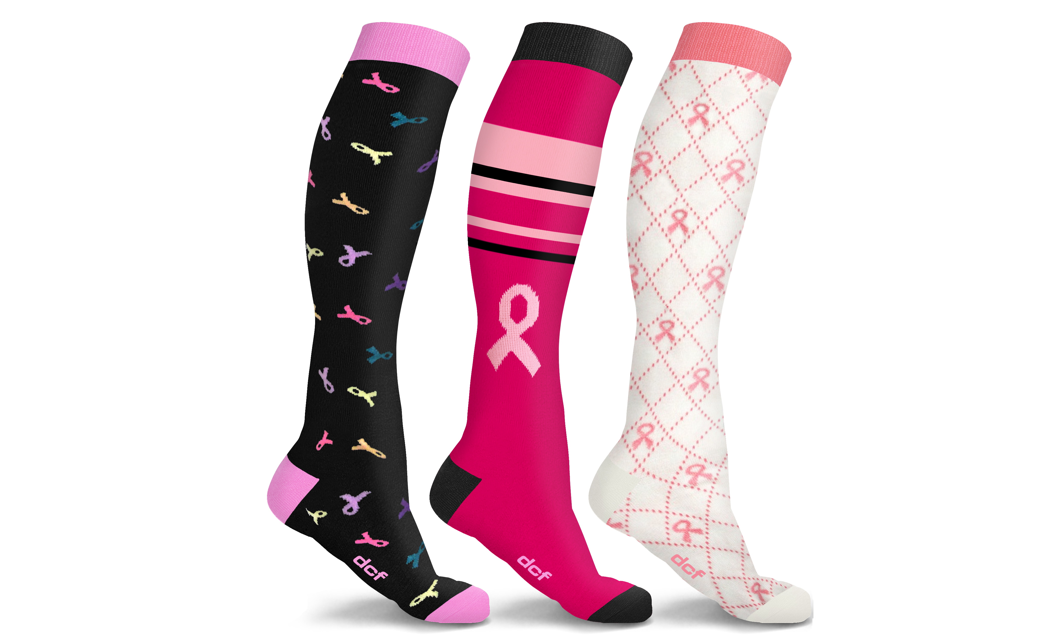 3-Pack DCF Breast Cancer Support Compression Socks