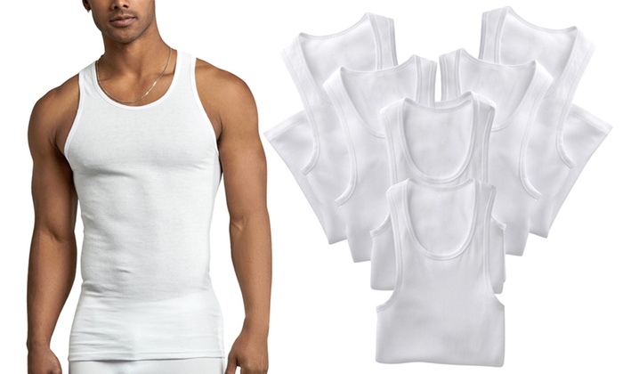 (6 Pack) ToBeInStyle Men's Scoop Neck White Cotton A-Shirts