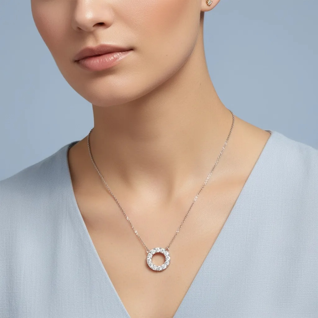 Sterling Silver Moissanite Diamond Eternity Circle Necklace (.063 CTTW)