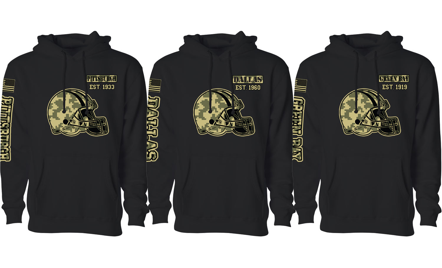 Men Ultimate Camo Football Black Pull Over Hoodie