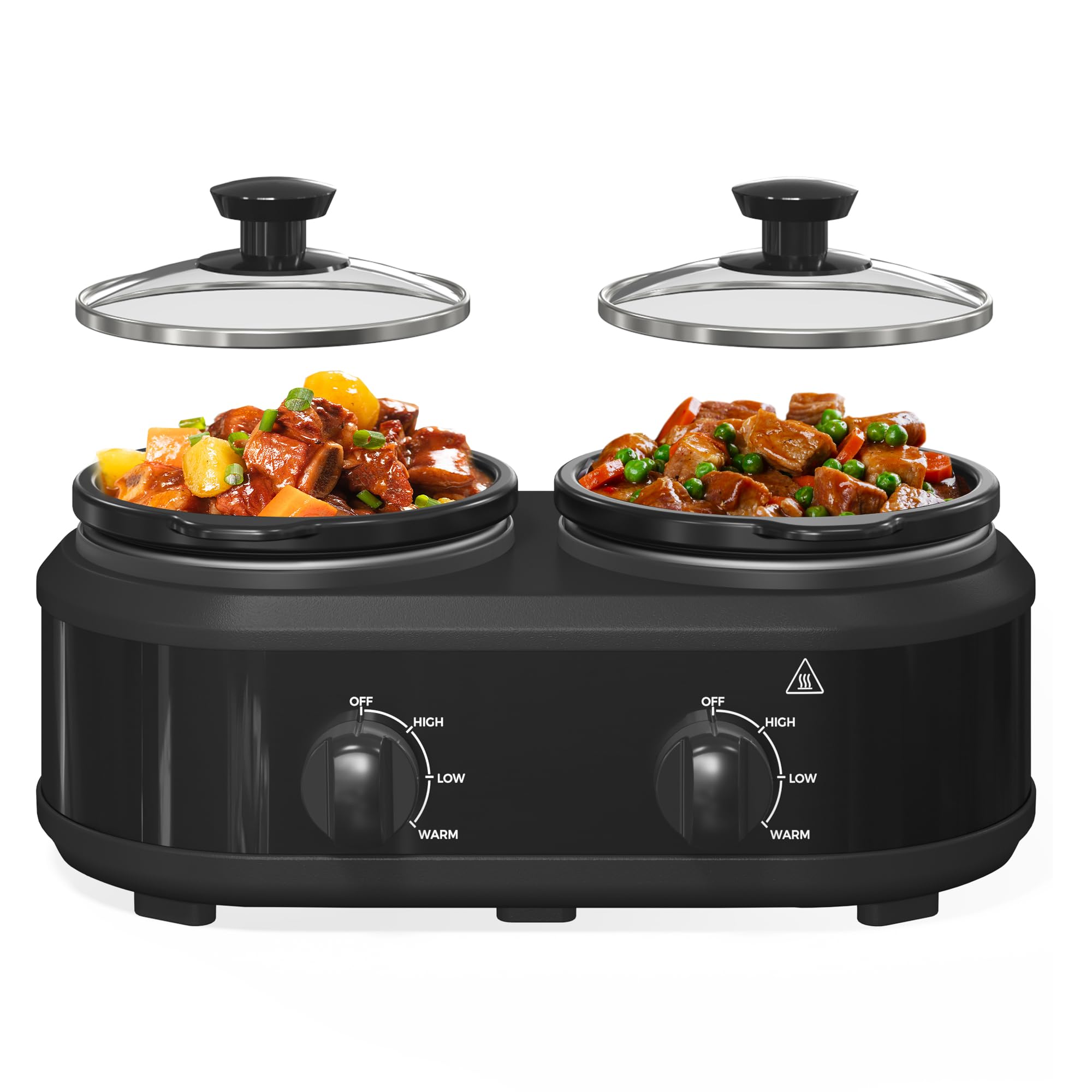 RoyalCraft Dual Slow Cooker, Buffet Servers and Warmer with 2 Removable Ceramic Pots, Slow Cooker Food Warmer, 2 x 1.25 QT