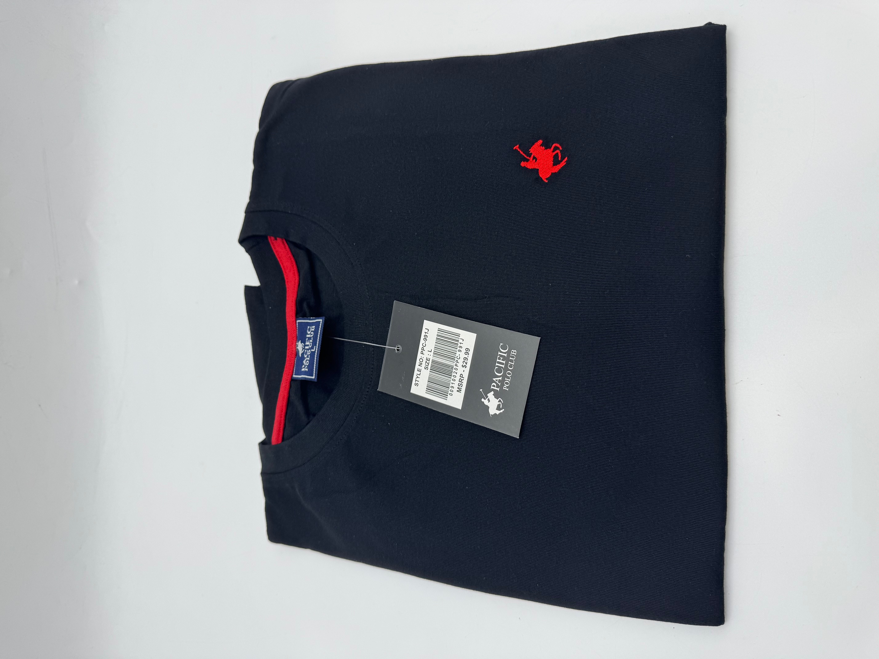 PACIFIC POLO CLUB BLACK SOLID CREWNECK T-SHIRT - SIZE: MEN L - BLACK - New