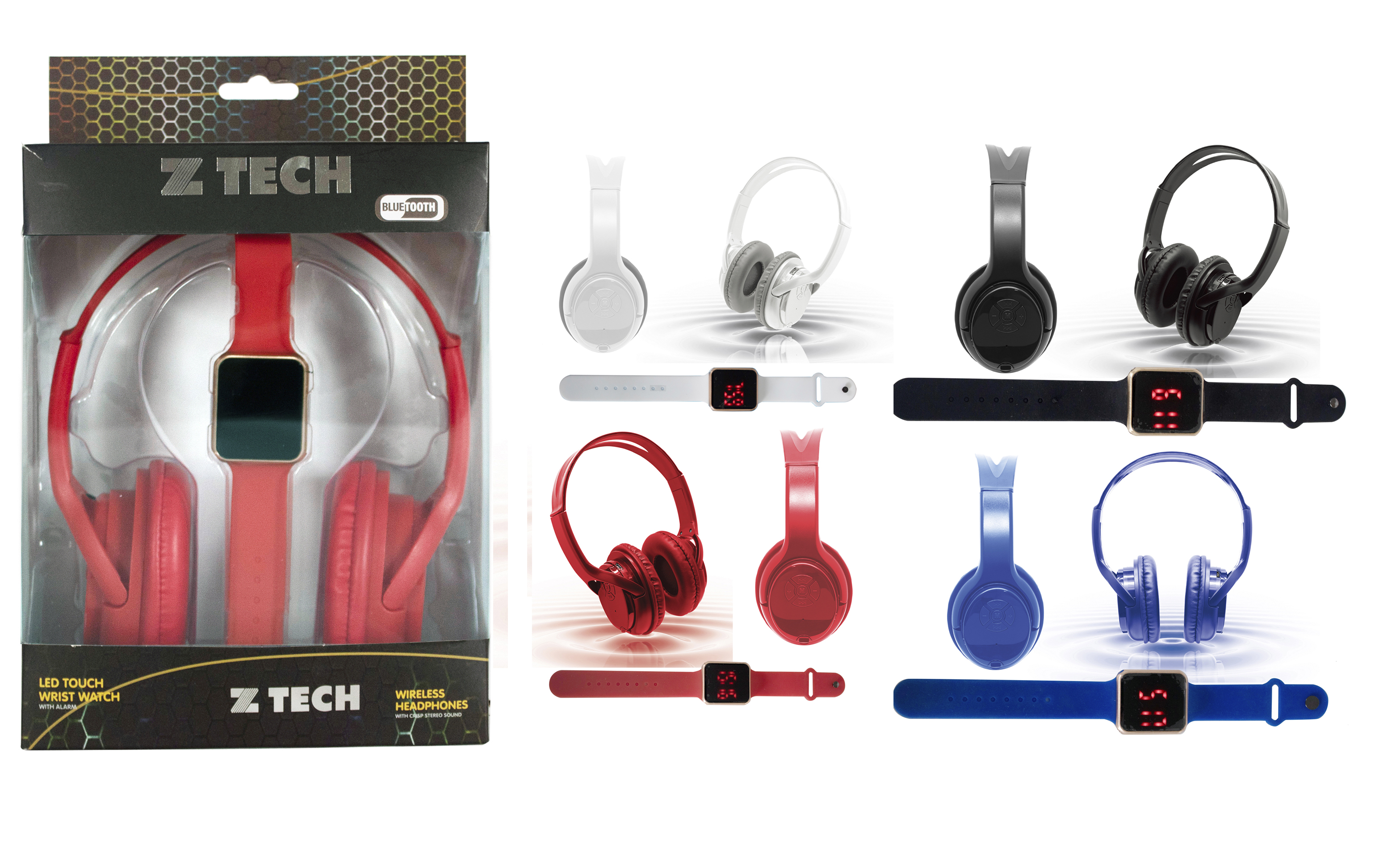 Wireless Over-Ear Bluetooth Headphones and LED Touch Watch