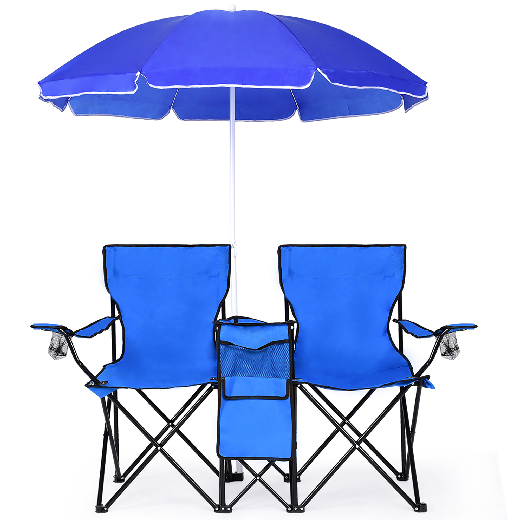 Folding Double Chair W/Umbrella, Table & Cooler