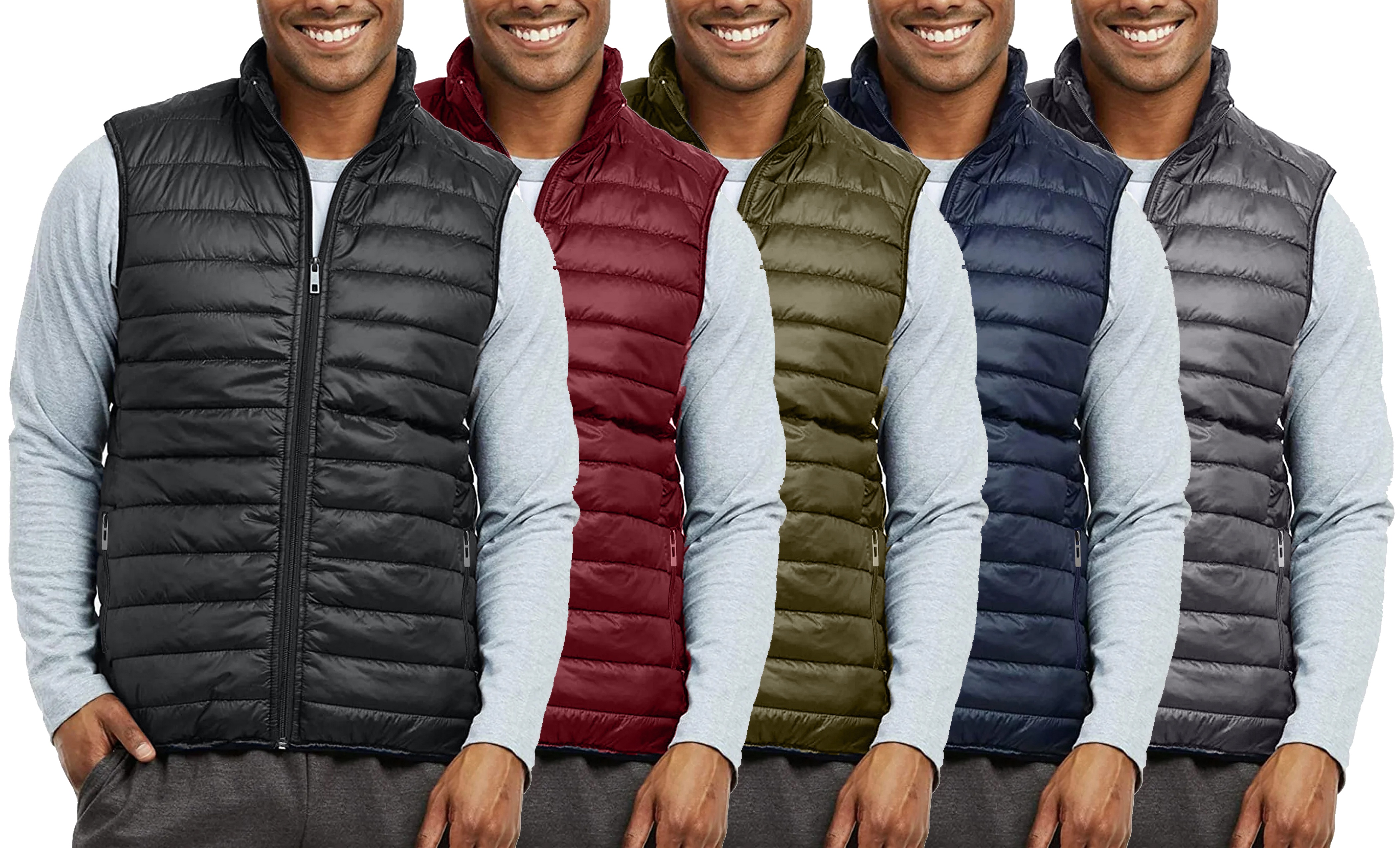 2-Pack Assorted Men's Packable Midweight Puffer Vest - Lightweight Outerwear (XS-2XL)