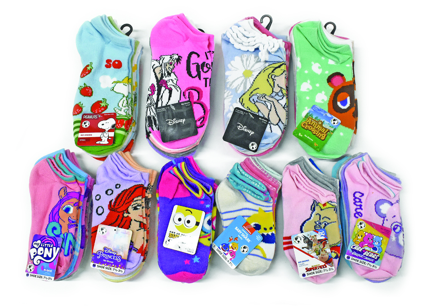 20-Pairs Licensed Assorted Kids No-Show Socks