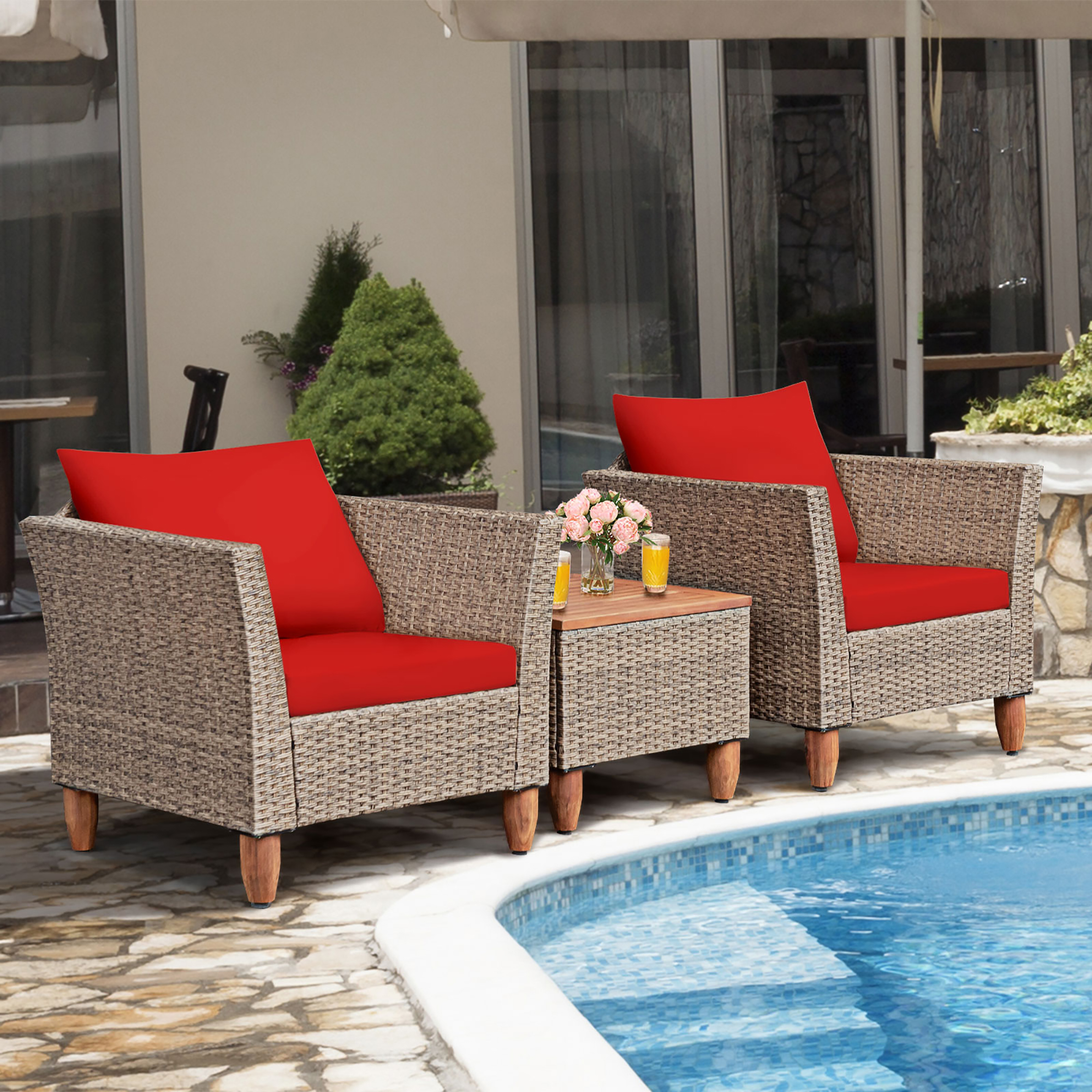 3 Piece Set: Bistro Rattan Outdoor Furniture