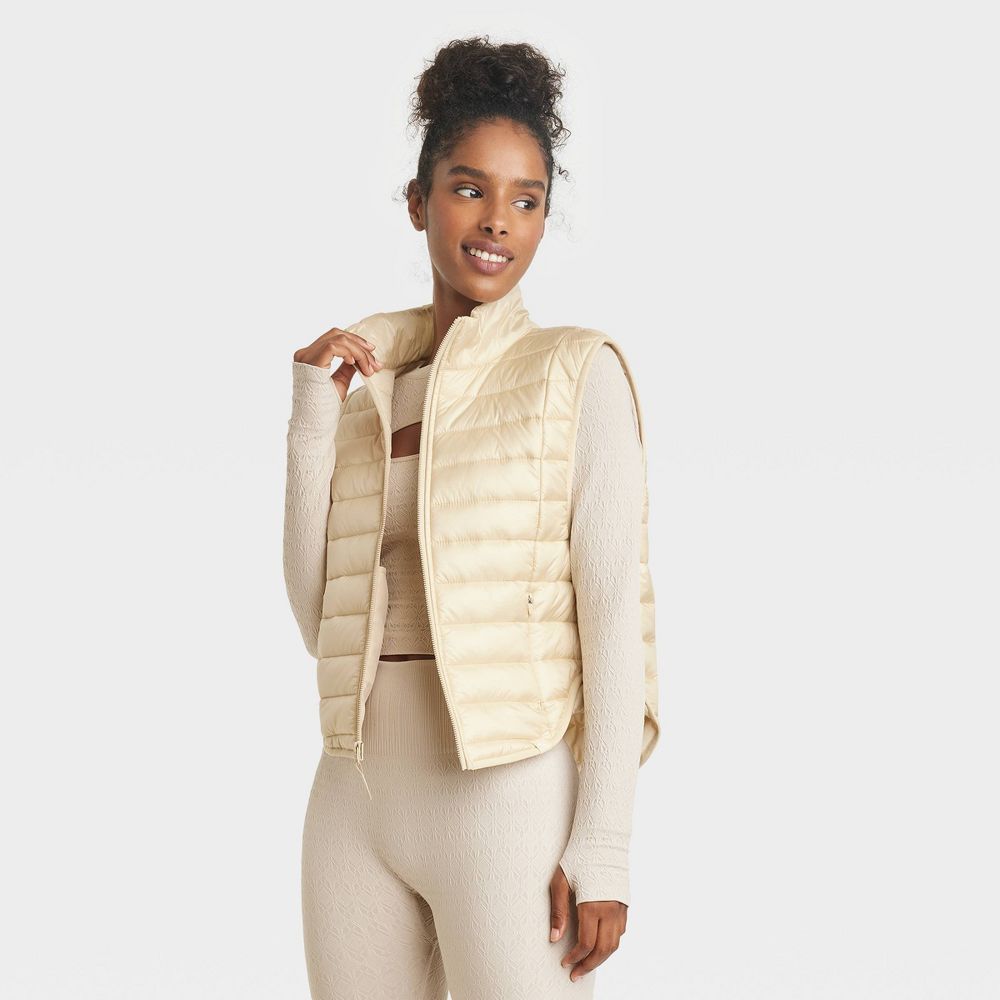 Women's Zipper Quilted Relaxed Puffer Vest Poplin Lightweight Stand Up Collection