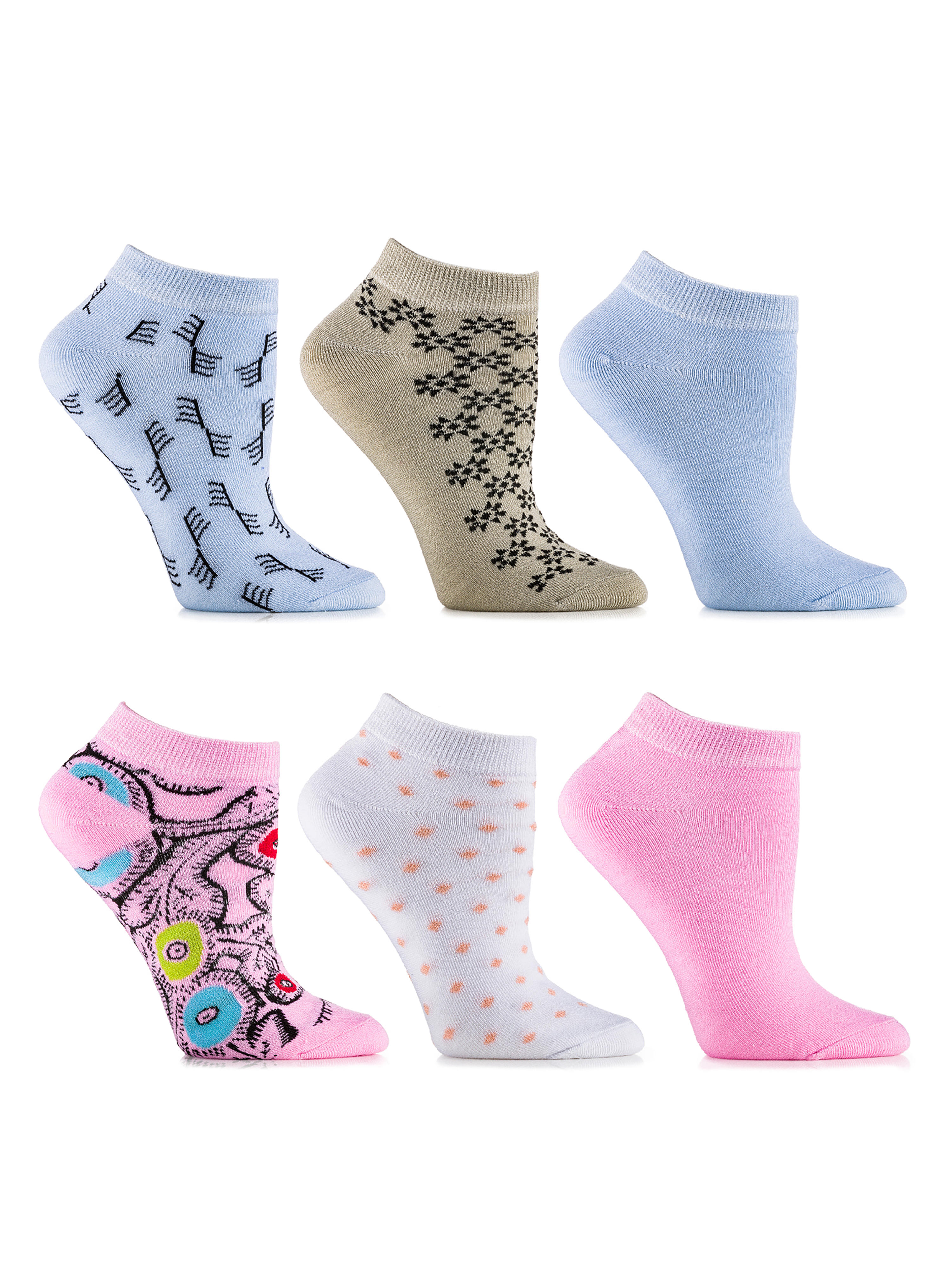 6-Pack Womens Multicolor Ankle Socks