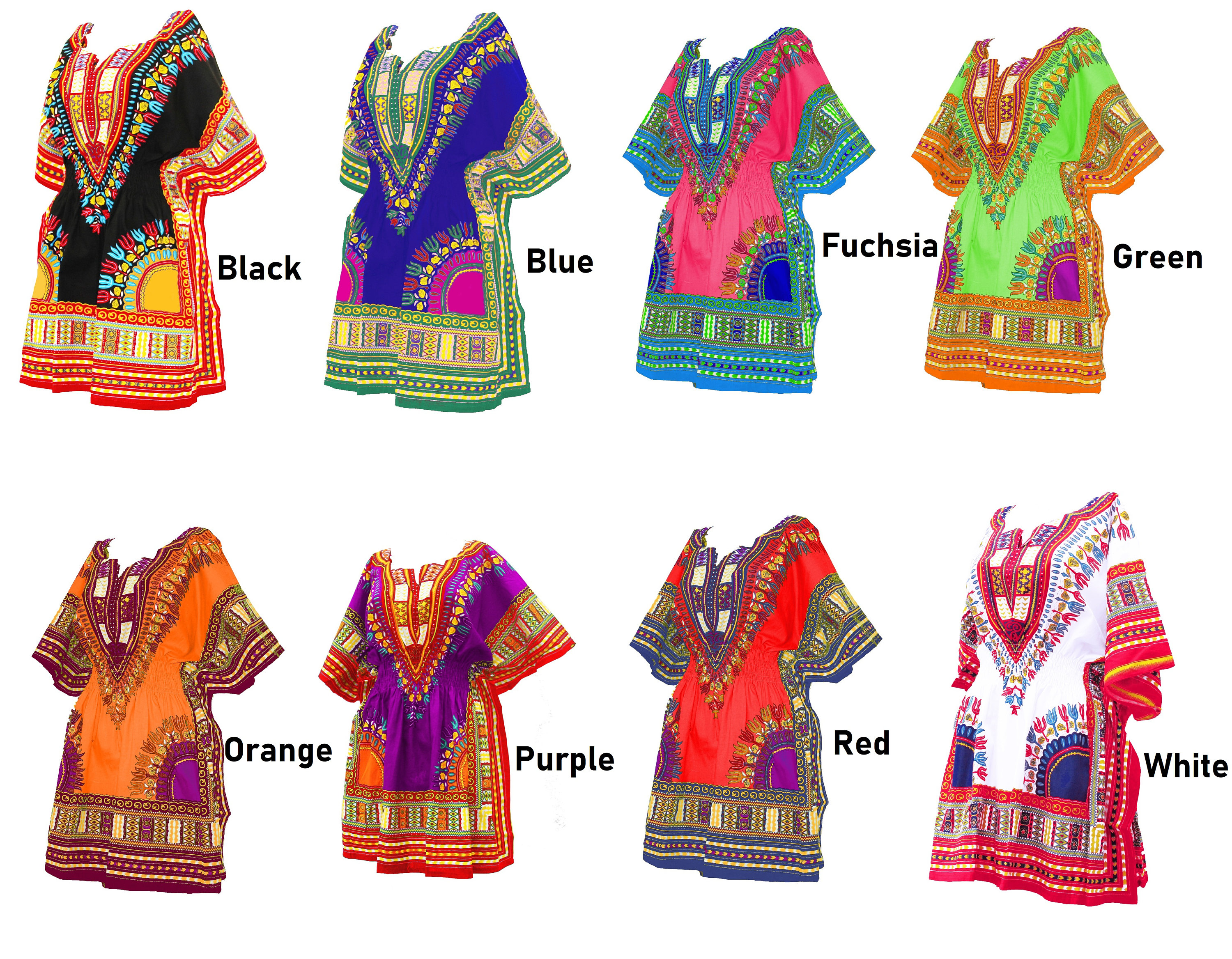 Women Dashiki top 100% Cotton Mini Embroidered Elastic Waist Summer Dress