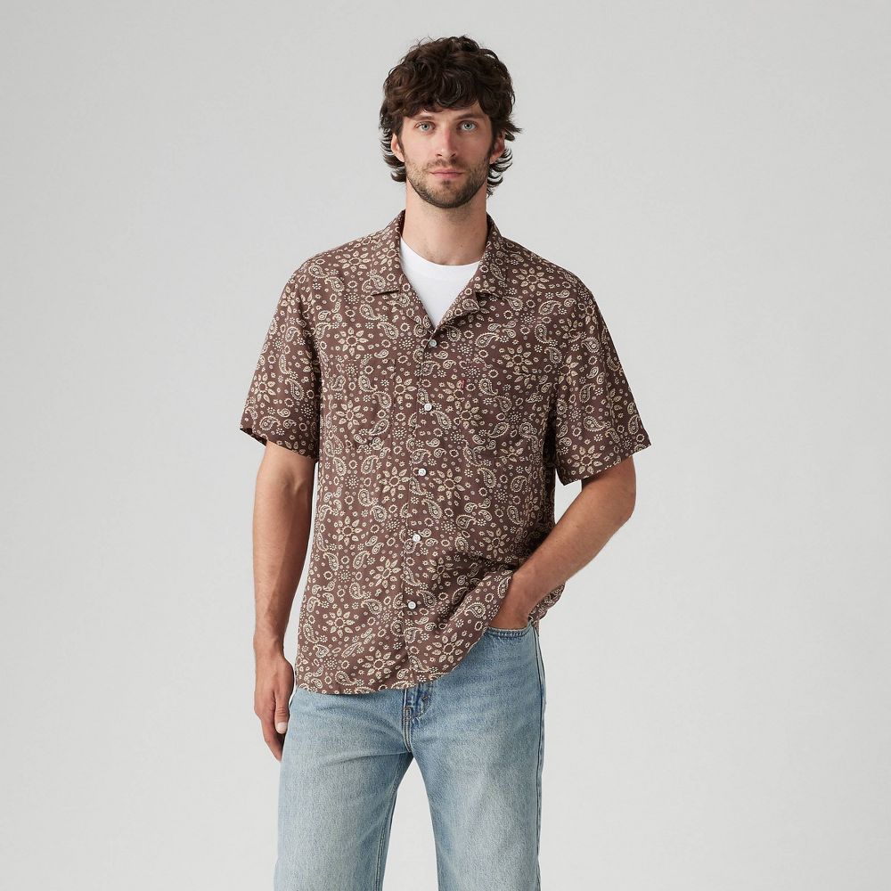 Levi's Men's Relaxed Fit Short Sleeve Camp Button-Down Shirt - Tan/Brown S: