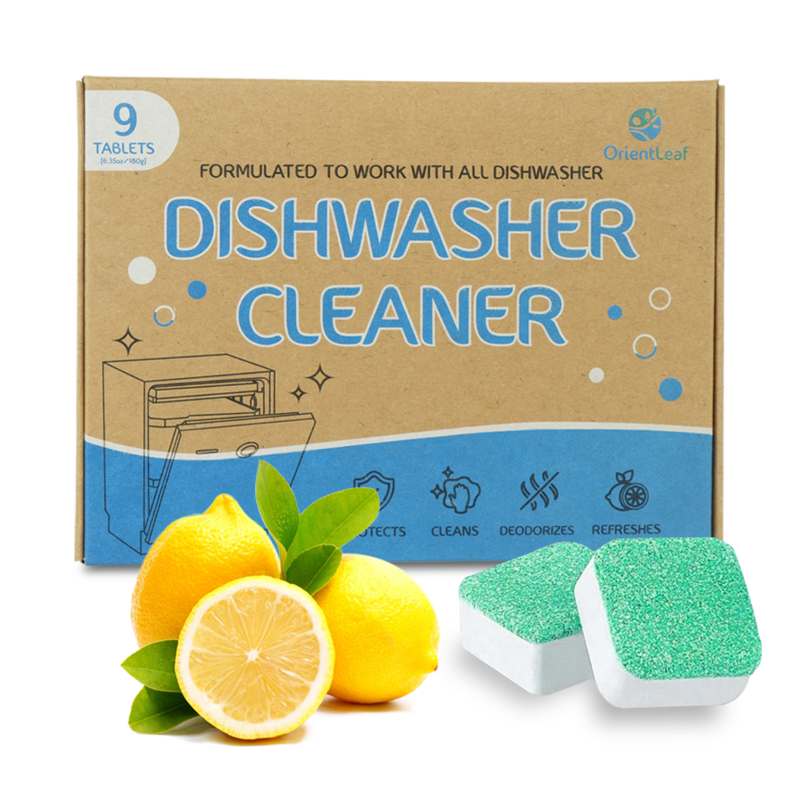 9 Tablets Dishwasher Detergent Deep Clean Dishwasher Deodorizer Tablets Lemon Scent