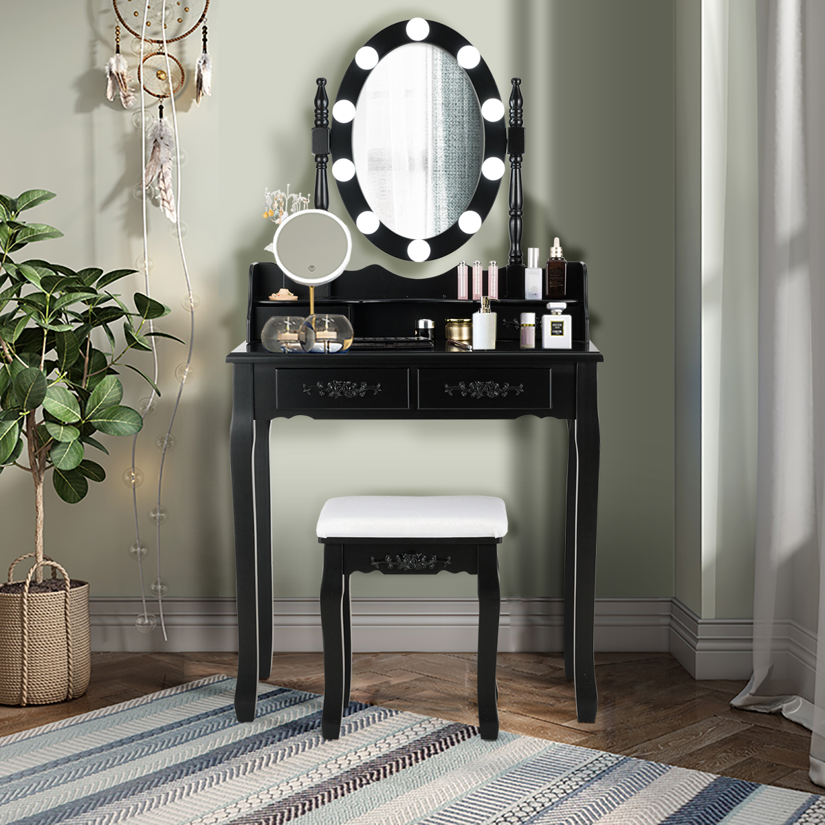 Costway Vanity Table Table 10 Dimmable Bulbs