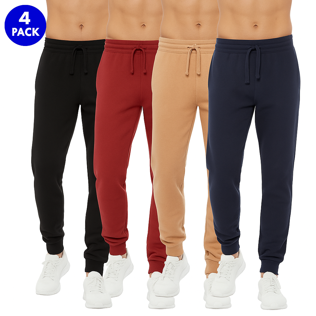 4-Pack: Men's French Terry Joggers With Pockets & Elastic Waistband SIzes S-XXL