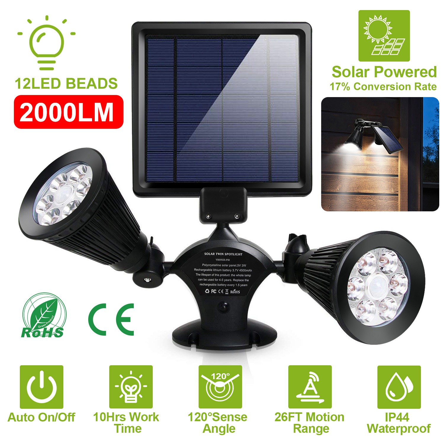 Solar Lights Outdoor Solar Power Motion Sensor Spotlights
