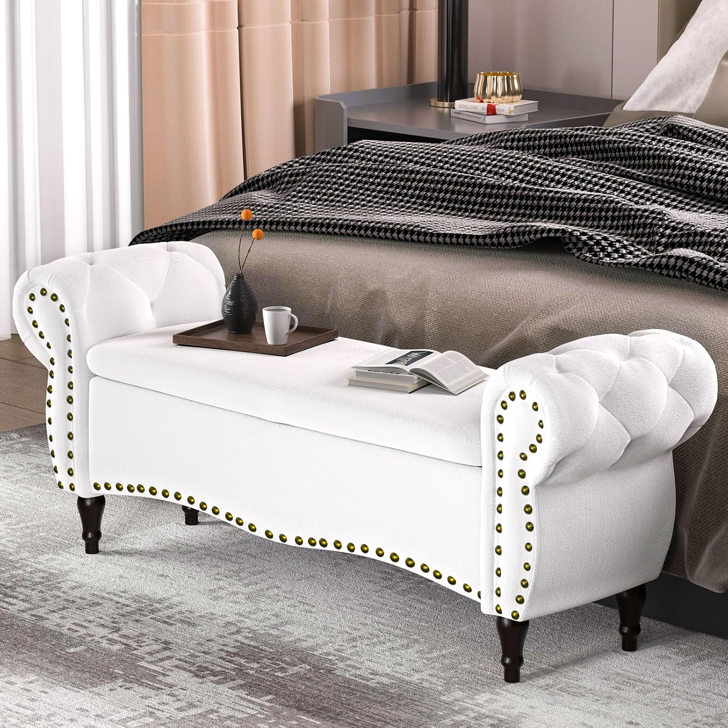 Storage Ottoman Tufted Bed Bench, 53" Length Upholstered Bench & Ottoman