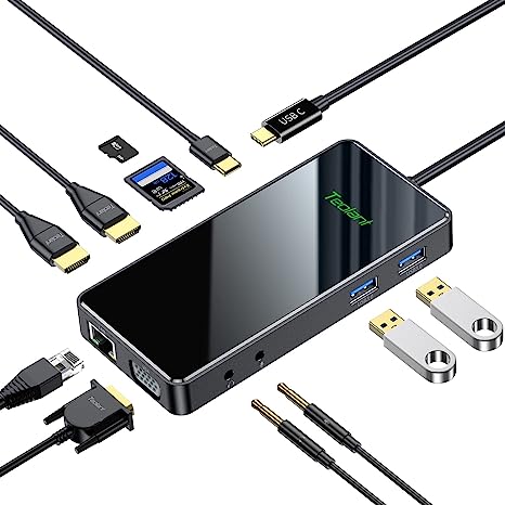 USB Docking Station Teolant 11 in 1 Triple Display Dual Monitor D3812 - BLACK