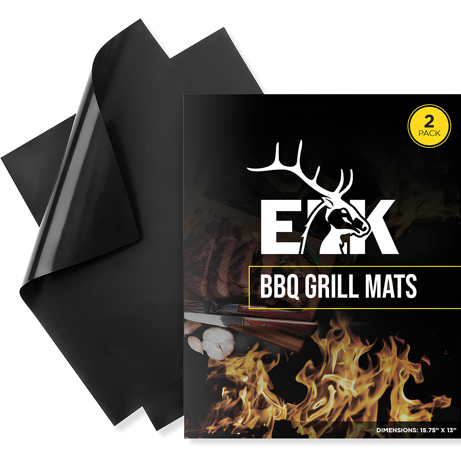 2-Pack ELK Premium Non-Stick BBQ Grill Mats - Heavy Duty and Reusable