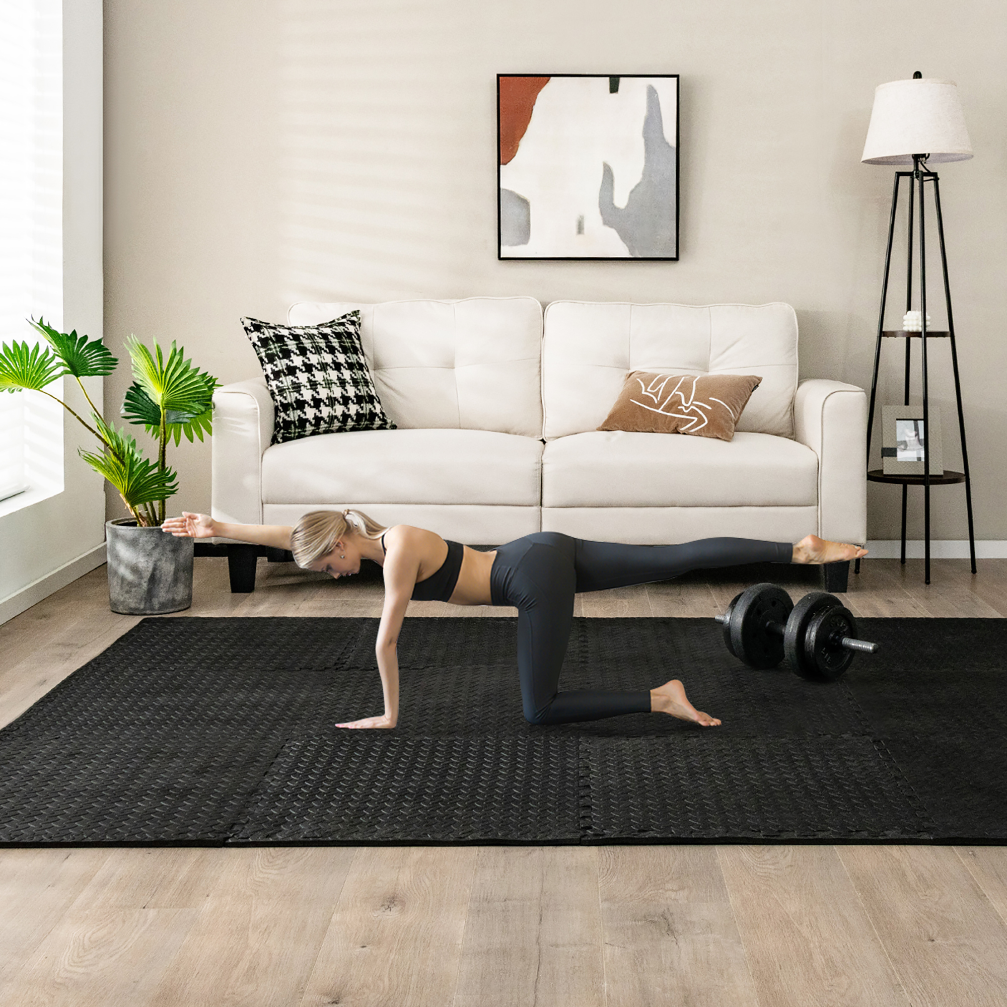 Costway 12/24/36/48 Tiles 1/2'' Puzzle Floor Exercise Mat Interlocking Anti-slip EVA Foam Black