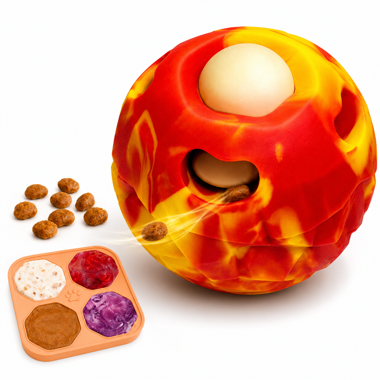Dog Treat Ball w/ Freezer Tray - 5-in-1 Dog Enrichment Toy, Orange