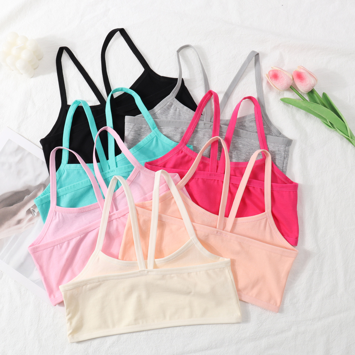 12-Pack Girls Cami Cotton Training Bras For Teenagers & Students