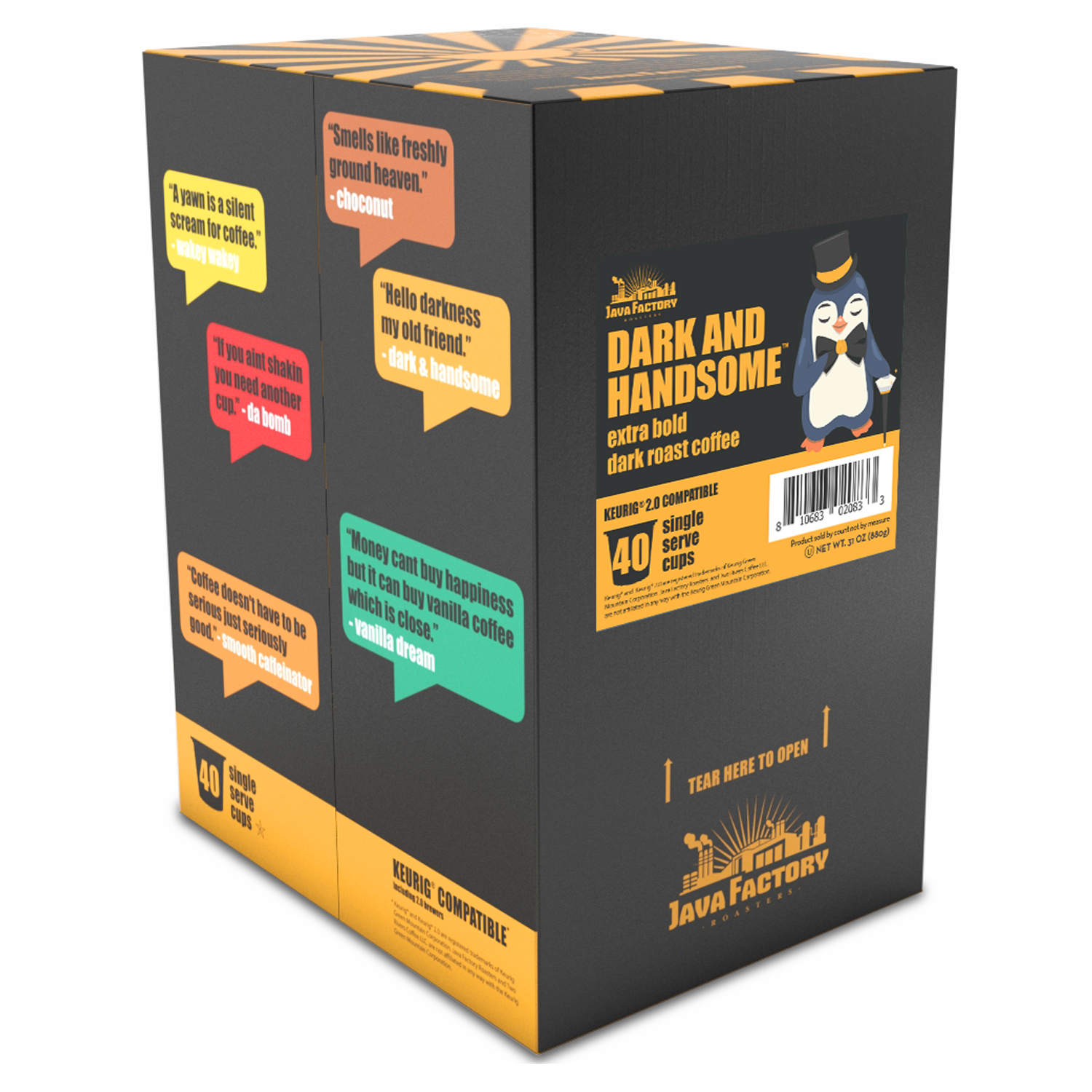 Java Factory Dark Roast Coffee Pods, Hello Darkness, 40 Count