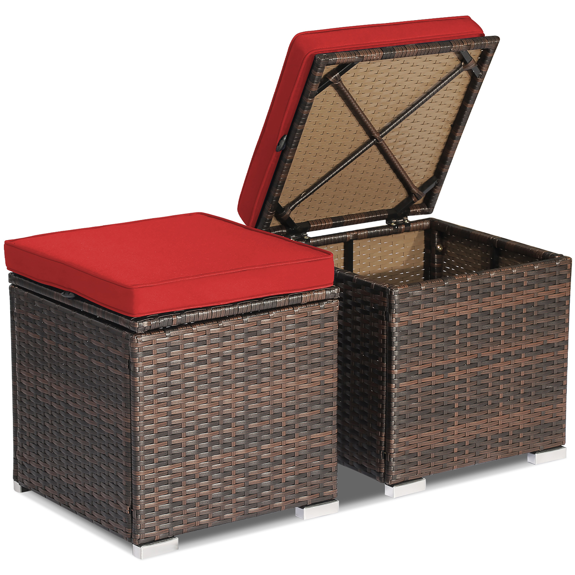 2PCS Patio Rattan Ottomans With Storage