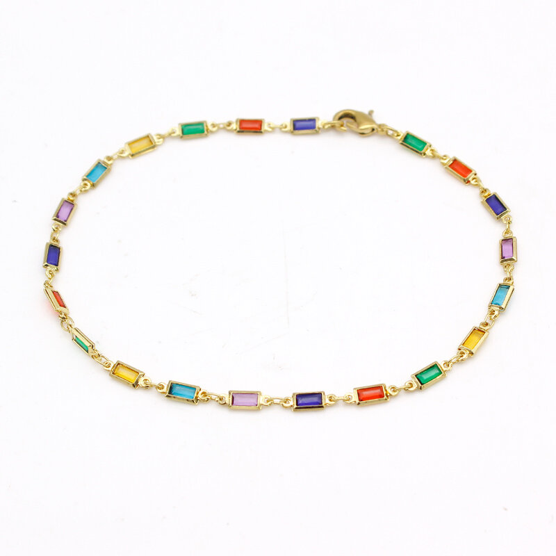 18K Gold Plated Gold and Multi Color Dark Crystal Baguette Anklet