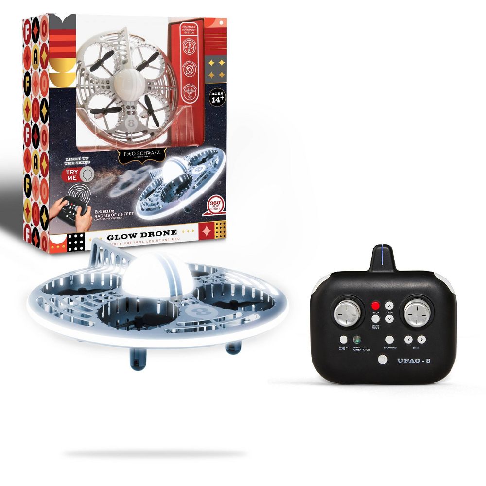 FAO Schwarz Glow Drone LED Stunt UFO Drone Lights 360° Flips - Open Box