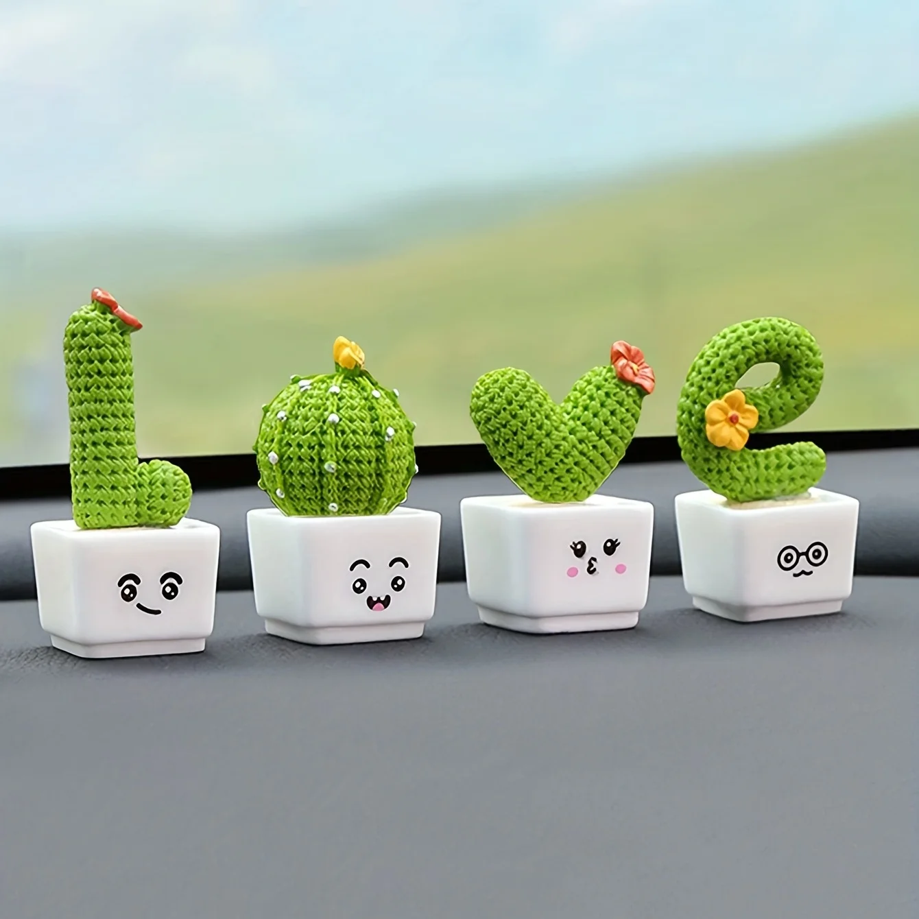 4-Piece Resin Succulent Cactus Mini Green Plant Car Office Home Living Room Crafts