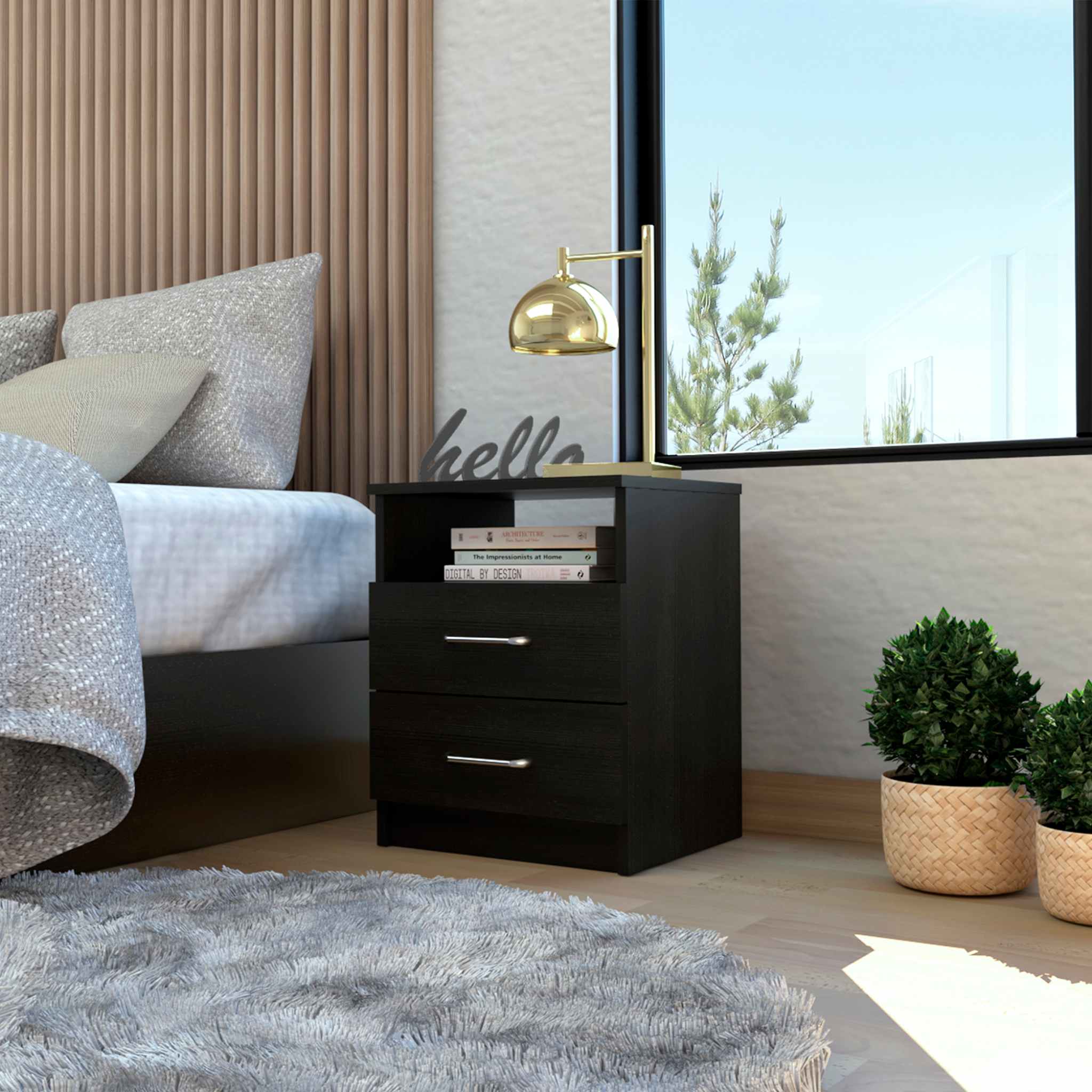 FM FURNITURE Oklahoma Night Stand With Two Drawers And One Shelf