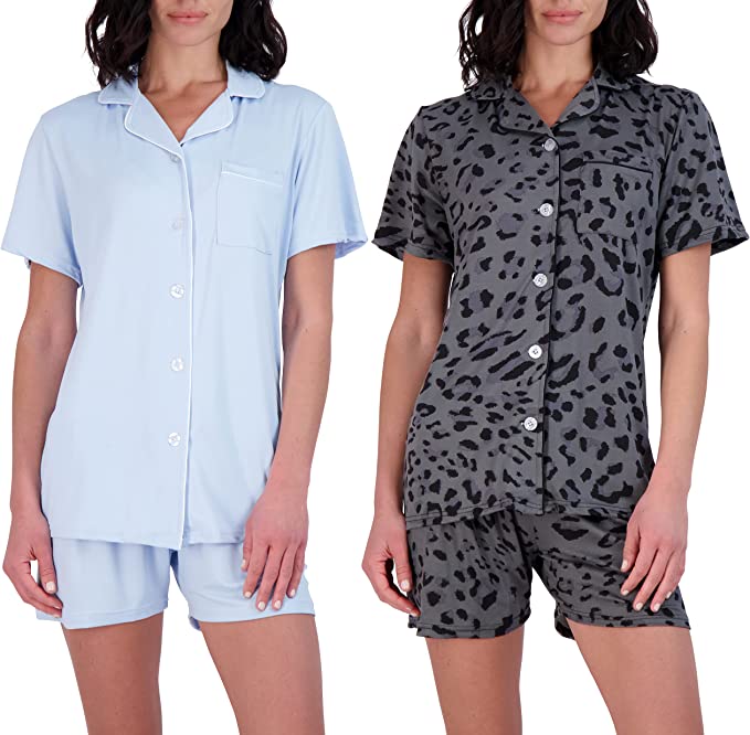 2 Sets: Women’s Short Sleeve Button Down Pajama Sets