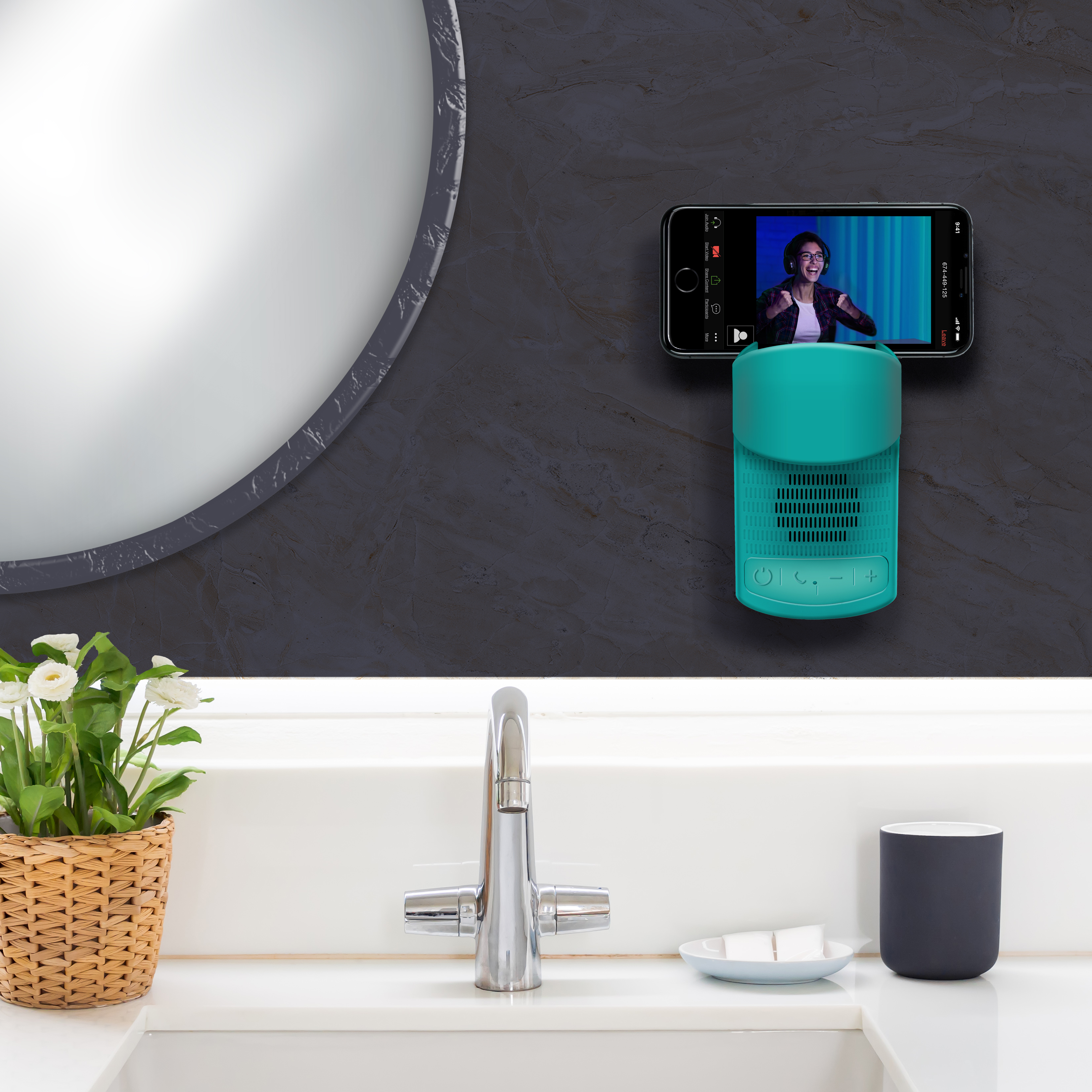 Aduro Wireless Shower Speaker with Cup Holder  Phone Mount