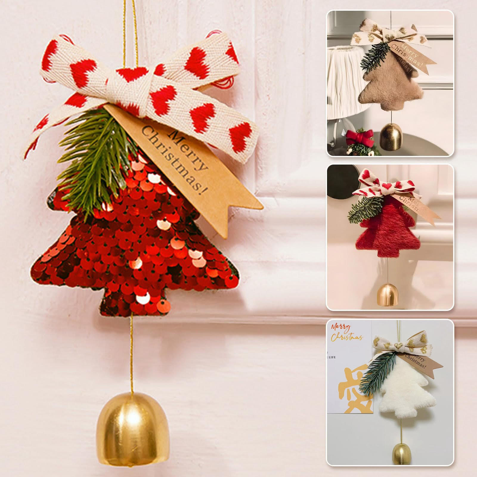 4 Pack: Christmas Tree Decorations With Star Bell