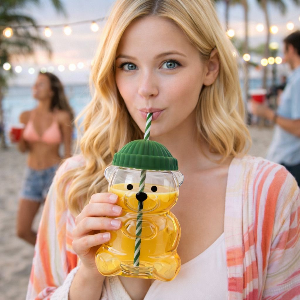 Cute Bear Reusable Cup with Straw